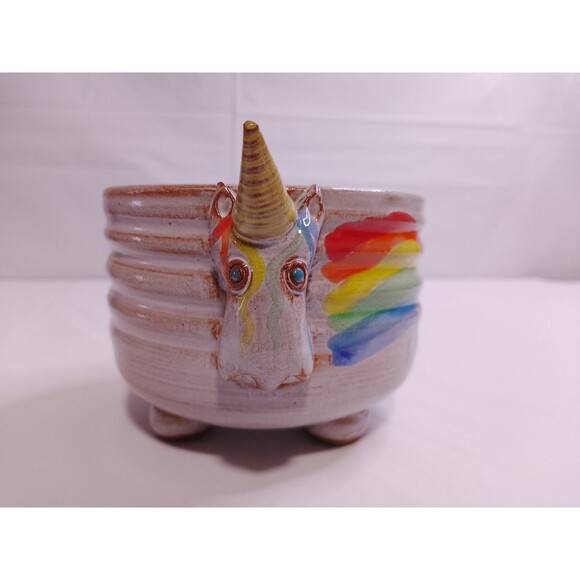 Mudworks Other - MudWorks Pottery Elwood the Rainbow Unicorn Footed Cereal Bowl